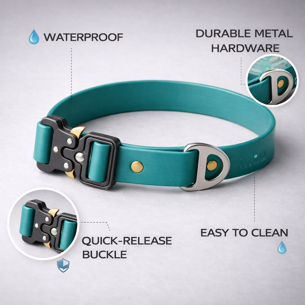 Waterproof PVC Dog Collar with Metal Buckle | Adjustable Pet Collar